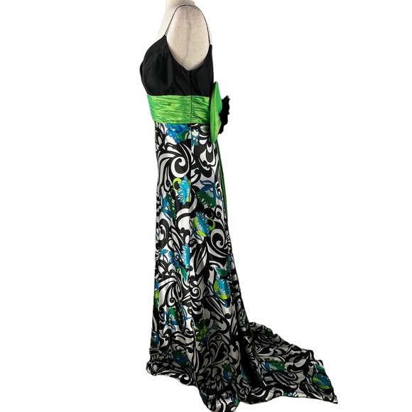 Stunning! Vintage JOVANI Black, Green, Blue Print Evening Gown Size 8 - Picture 3 of 15
